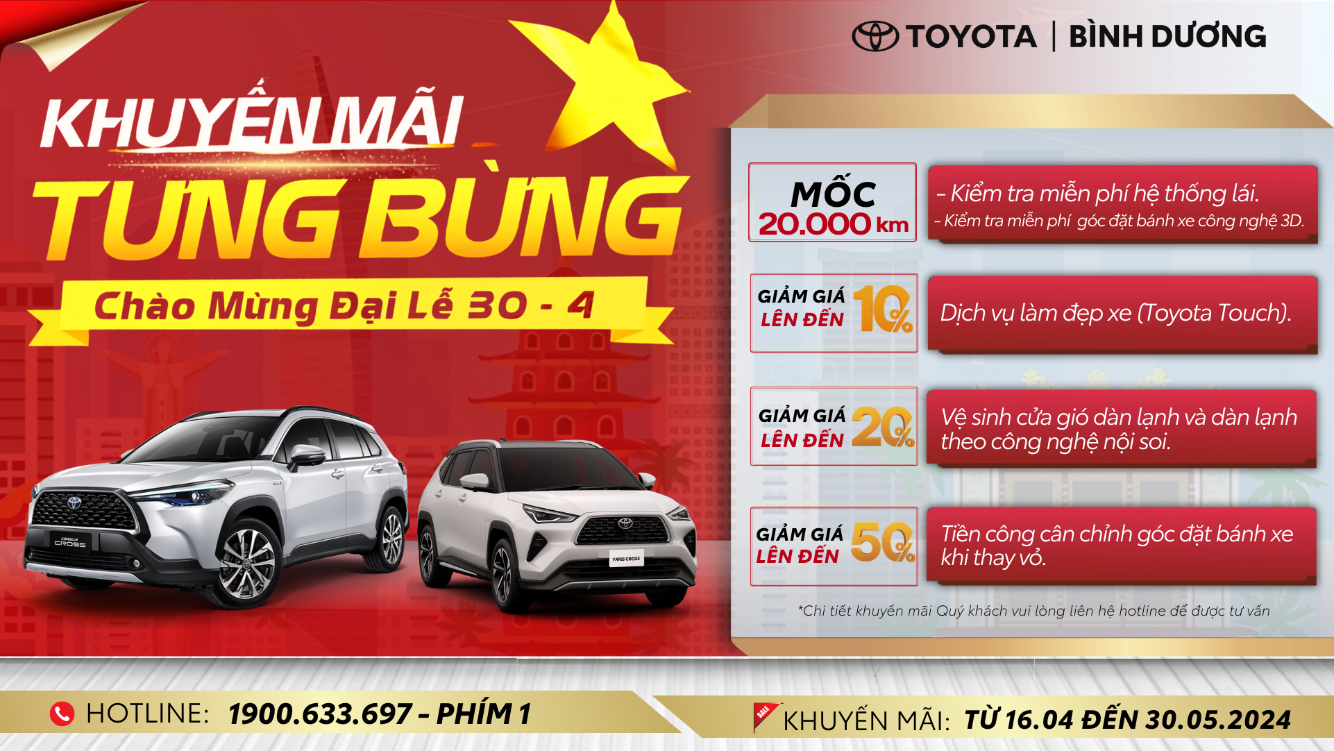 MIỄN PHÍ KHI LÀM DỊCH VỤ TẠI TOYOTA BÌNH DƯƠNG THÁNG 4 VÀ 5